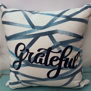Grateful Decorative Pillow - Blue and White